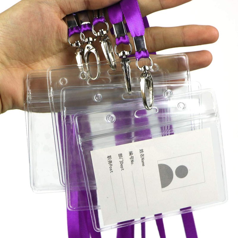 Bird Fiy Lanyard with ID Holder 50 Pcs Waterproof Name Tag Badge ID Card Holders ID Pass Holder and 50 Pcs Flat Neck Lanyards Swivel Hook (Purple, Horizontal) - Image 5
